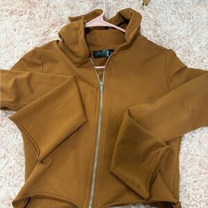 Brown Bomber Jacket with Hood and Zip-Up Front